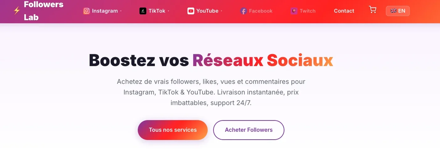 Interface Followers Lab pour acheter followers Instagram